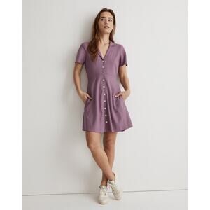 Madewell Kacie Mini Shirtdress Linen Blend Flutter Sleeve Purple Petite Size 16P